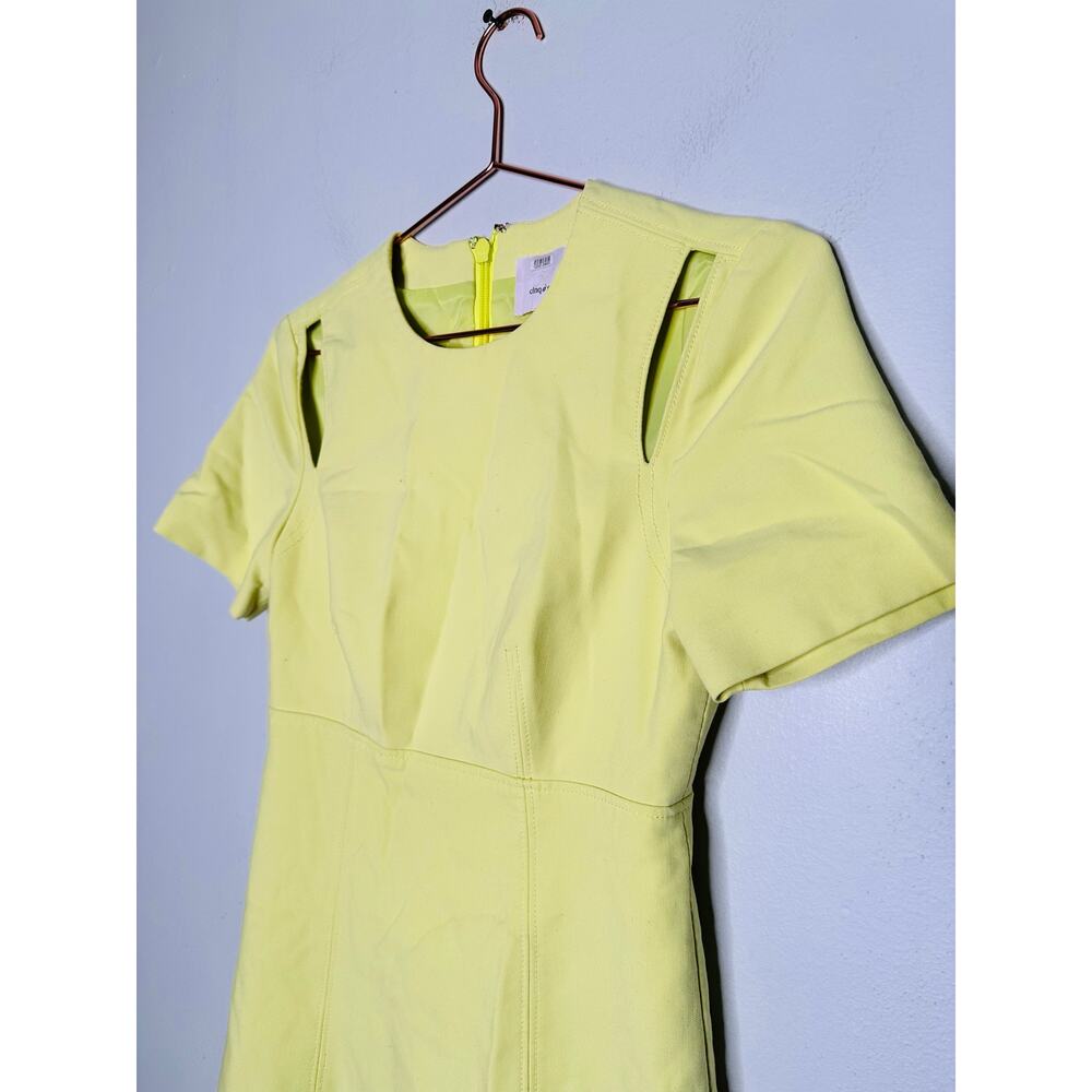 CINQ Á SEPT Neon Yellow Shoulder Cutouts Flared Hourglass Alyssa Dress Size 2 - Picture 5 of 11